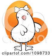 Poster, Art Print Of Cute Which Chick Wearing A Bow Over An Orange Heart