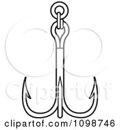 Poster, Art Print Of Outlined Triple Fishing Hook Or Anchor