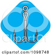 Clipart Triple Fishing Hook Or Anchor On A Blue Diamond Royalty Free Vector Illustration