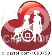 Poster, Art Print Of Silhouetted Nurse Helping An Elderly Woman In A Wheelchair On A Red Heart