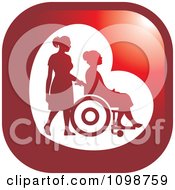 Silhouetted Nurse Helping An Elderly Woman In A Wheelchair Icon Button