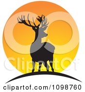 Poster, Art Print Of Two Silhouetted Deer Over An Orange Sun