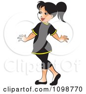 Clipart Happy Woman Walking In A Black Dress Royalty Free Vector Illustration