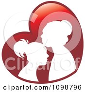 Poster, Art Print Of Silhouetted Mother And Daughter Over A Red Heart