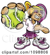 Poster, Art Print Of Grinning Tennis Girl Holding Out A Ball