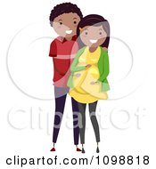 Poster, Art Print Of Happy Black Couple With The Father To Be Rubbing His Pregnant Wifes Baby Bump
