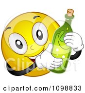 Poster, Art Print Of Yellow Celebrating Smiley Emoticon With A Champagne Bottle