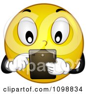 Poster, Art Print Of Yellow Techie Smiley Emoticon Using A Tablet