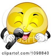 Poster, Art Print Of Yellow Smiley Emoticon Singing Into A Microphone