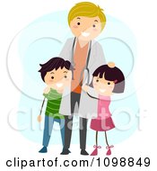 Friendly Male Pediatric Doctor Standing With Two Kids