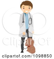 Poster, Art Print Of Happy Veterinarian Standing With A Dog On A Leash