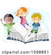 Poster, Art Print Of Happy Diverse School Children Playing On A Giant Book