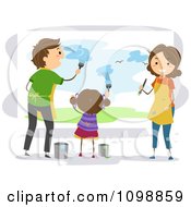 Clipart Happy Family Painting A Canvas Together Royalty Free Vector Illustration