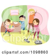 Poster, Art Print Of Happy Family Doing Spring Cleaning In Their Home
