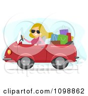 Poster, Art Print Of Happy Blond Woman Driving A Convertible Car Packed With Shopping Bags