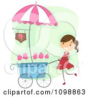Happy Cotton Candy Vendor Girl Pushing Her Cart