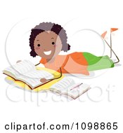 Clipart Happy Black College Student Woman Reading A Book On The Floor Royalty Free Vector Illustration