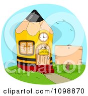 Poster, Art Print Of Pencil Shaped School House With A Blank Sign In The Yard