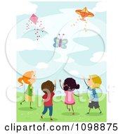 Poster, Art Print Of Happy Diverse Kids Flying Kites