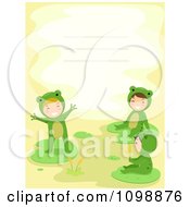 Poster, Art Print Of Invitation Or Background With Kids In Frog Costumes And Copyspace