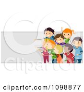 Poster, Art Print Of Excited Children Cheering In Front Of A Banner