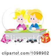 Poster, Art Print Of Cute School Boy And Girl Sitting Patiently At Their Desk