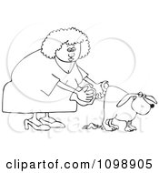 Outlined Woman Holding A Bag And Picking Up Dog Poop