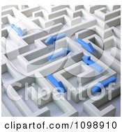 Poster, Art Print Of 3d Blue Arrows Trying To Find Their Way Through A Labyrinth Maze