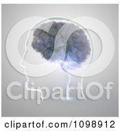 Poster, Art Print Of 3d Brainstorm Cloud And Lightning In A Transparent Head