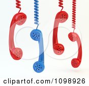 Poster, Art Print Of 3d Red And Blue Landline Telephone Receivers Hanging