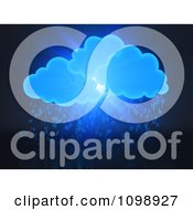 3d Blue Clouds And Binary Code Rain