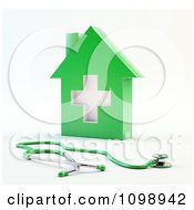 Poster, Art Print Of 3d Green Medical Cross House And Stethoscope