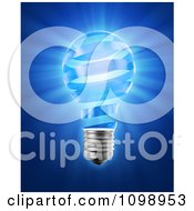 Poster, Art Print Of 3d Lightbulb Made Of Spiraling Glass With Rays On Blue