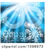 Poster, Art Print Of 3d Icy Snowflakes In Blue Rays Of Light