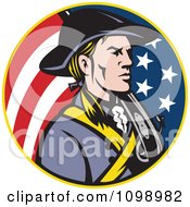 Poster, Art Print Of Retro American Revolutionary Soldier Patriot Minuteman In A Circle Of Stars And Stripes