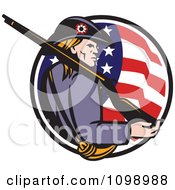 Poster, Art Print Of Retro American Revolutionary War Soldier Patriot Minuteman With A Rifle In A Circle Of Stars And Stripes