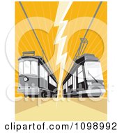 Retro Cable Street Car Trams With An Electrical Bolt On Orange