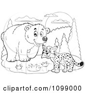 Clipart Outlined Bear And Wild Cat Royalty Free Vector Illustration