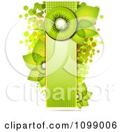 Background Of Kiwi Slices And Leaves On A Green Halftone Banner Over Circles