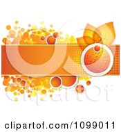 Poster, Art Print Of Background Of A Dewy Orange And Leaves With A Banner And Halftone Dots