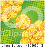 Background Of Orange Slices Over Green Halftone