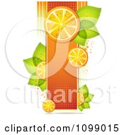 Poster, Art Print Of Background Of Orange Slices On A Halftone Banner With Leaves