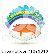 Clipart Barnyard Pig In A Frame With A Rainbow And Dew Drops Royalty Free Vector Illustration