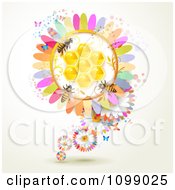 Poster, Art Print Of Background Of Bees On A Colorful Honey Comb Flower