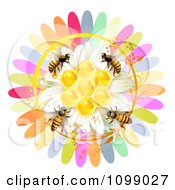 Poster, Art Print Of Honeycombs In The Center Of A Colorful Flower With Bees