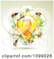 Poster, Art Print Of Jar Of Natural Honey In A Flower And Bees