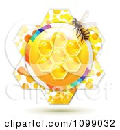 Poster, Art Print Of Bee Over Honeycombs In The Center Of A Flower