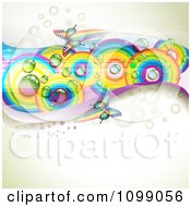 Poster, Art Print Of Background Of Butterflies With Mesh Waves And Rainbow Circles