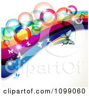 Background Of Butterflies Flying With Rainbow Waves And Circles