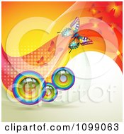 Poster, Art Print Of Background Of Butterflies With Mesh Waves And Rainbow Orbs
